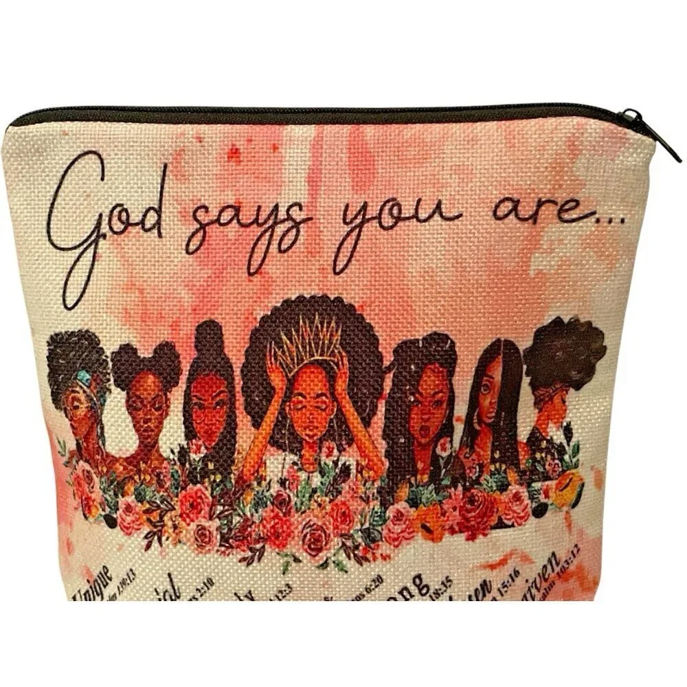 God Says You Are African American Women Makeup Cosmetic Travel Toiletry Pouch